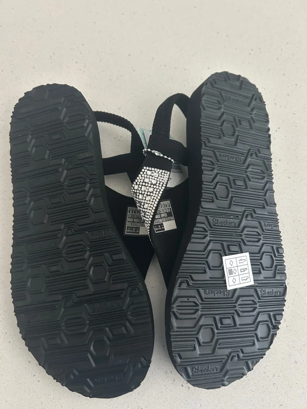Skechers Cali Rockstar Black Slingback T‑Strap Sandal with Silver Rhinestones - Picture 4 of 7